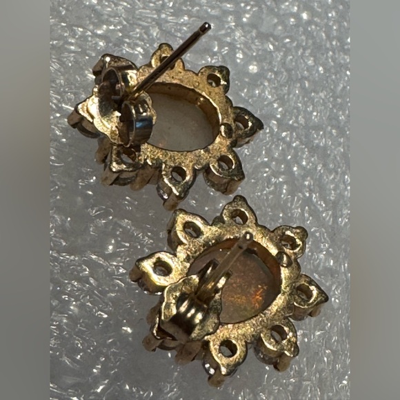 Natural opal & 14k gold earrings w/ cubic zirconia accents - Picture 2 of 8
